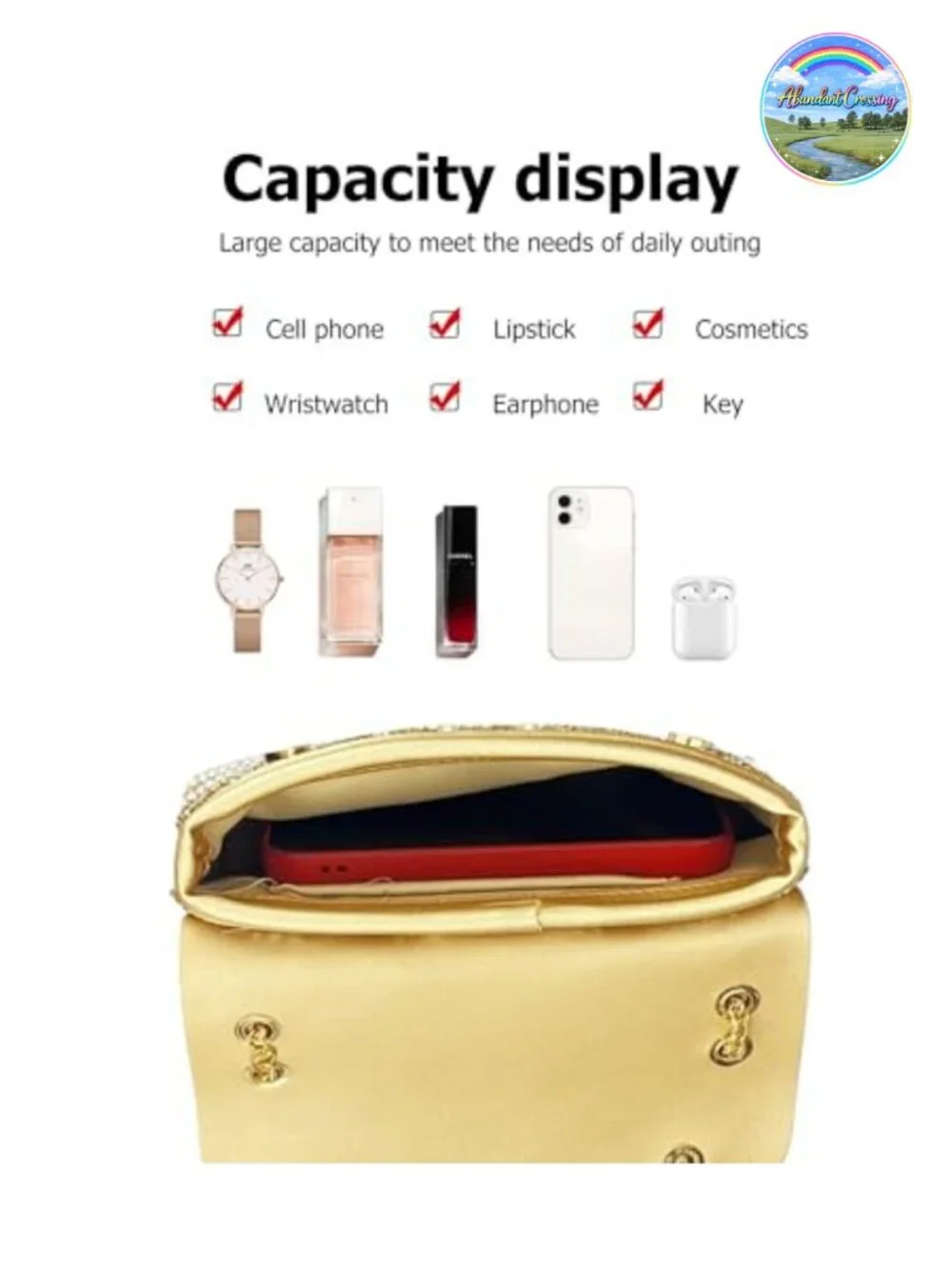 Rhinestone Clutch Purse with Chain - Sparkly Evening Bag Women